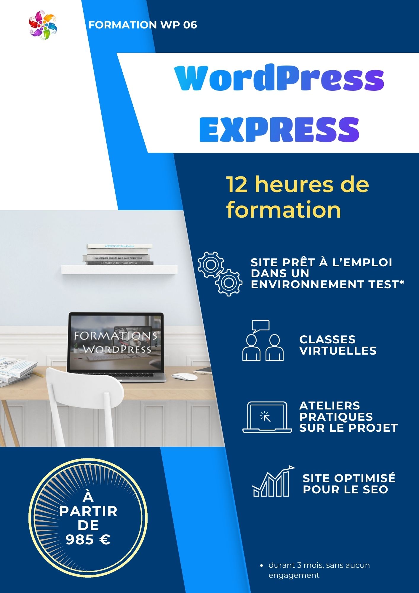 Encart informatif de la formation "WordPress Express" pour créer un site Internet proposée par FORMATION WP 06